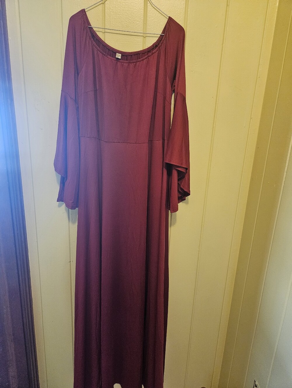 FA Wine-Red Bell Sleeve Maxi Dress
